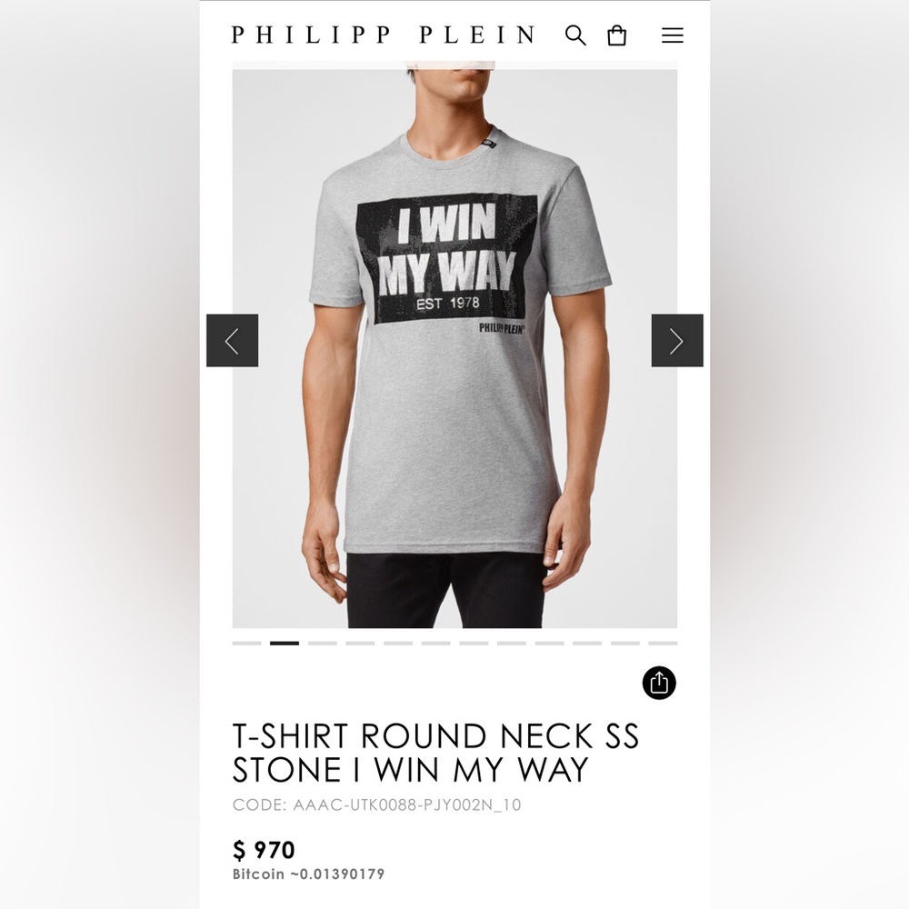 BRAND NEW T-SHIRT PHILIPP PLEIN ROUND NECK  STONE I WIN MY WAY